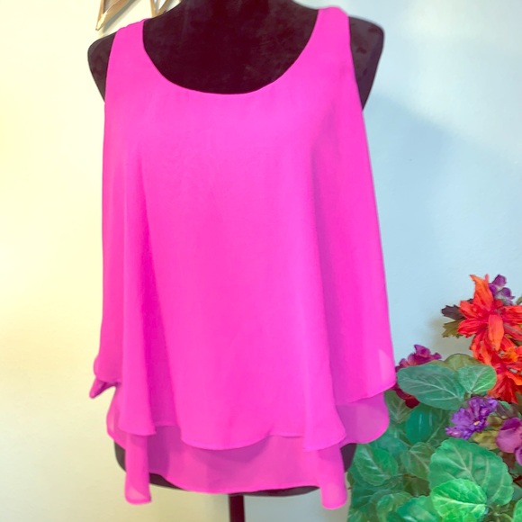 Guess Fuchsia Sheer Layered Open Back Tank - Picture 1 of 8